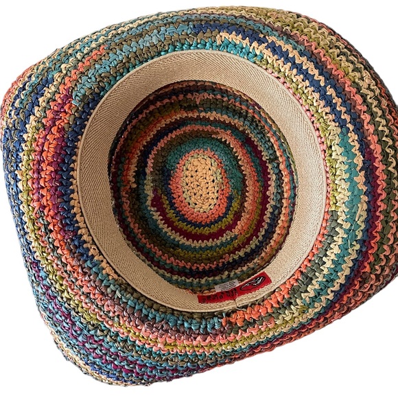 San Diego hat,multi colored crocheted,raffia,kettle,brim hat,tropical storm,New - Picture 4 of 6